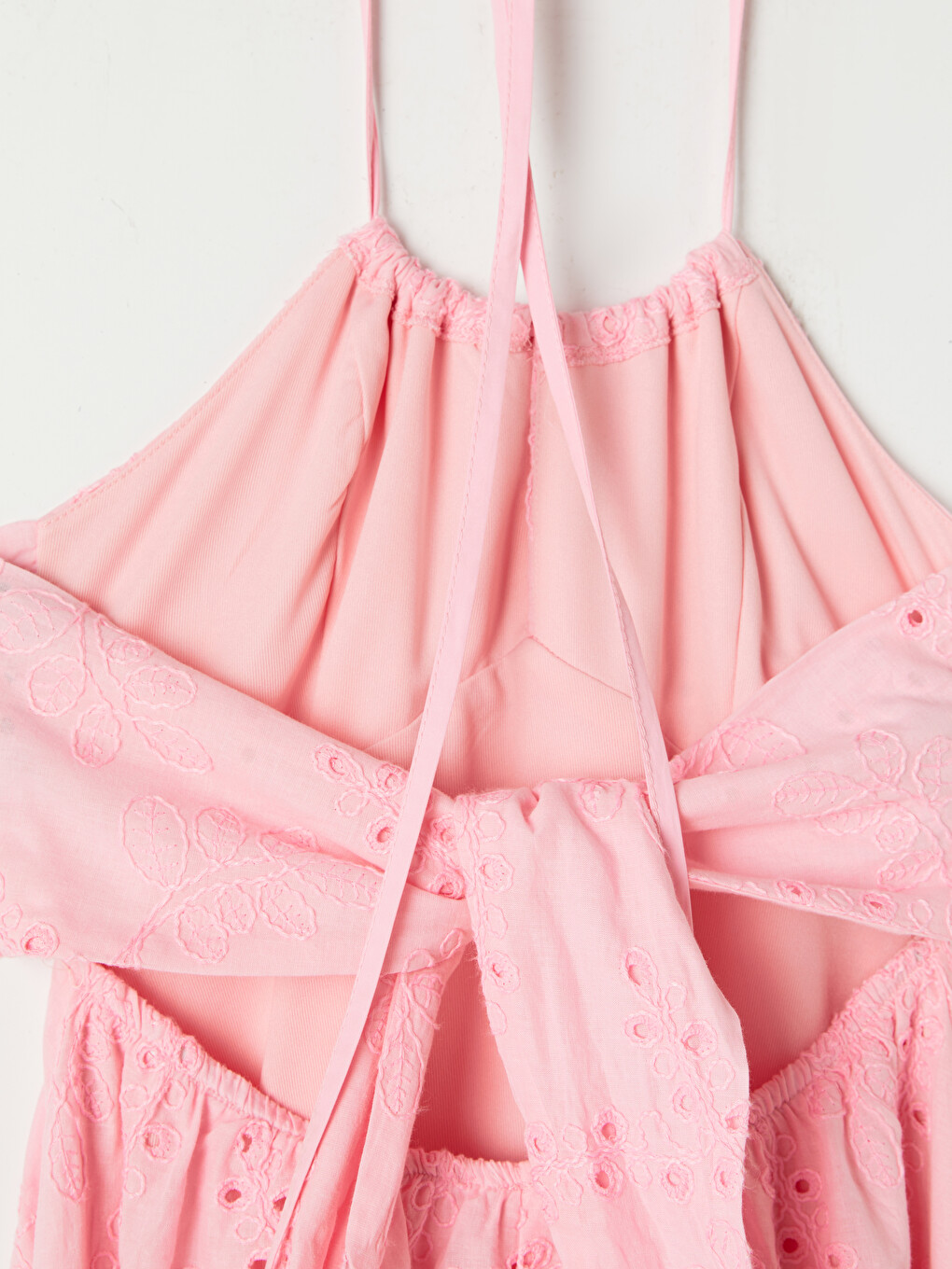 Pembe Halter Yaka Ajurlu Elbise-7