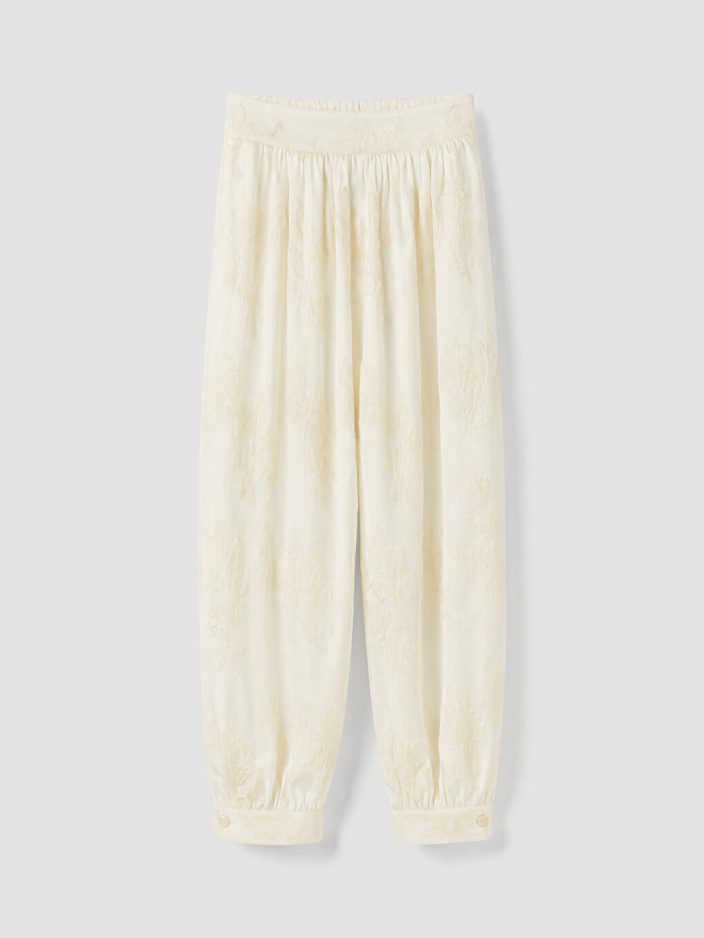 Ekru Beli Lastikli Nakışlı Kadın Pantolon-4