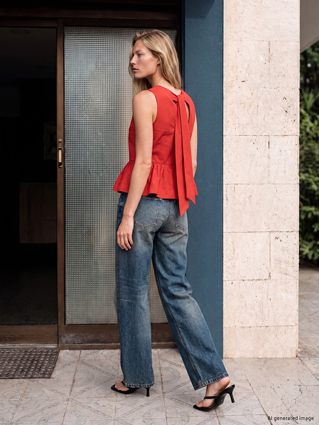  Bisiklet Yaka Sırtı Bağlamalı Peplum Bluz