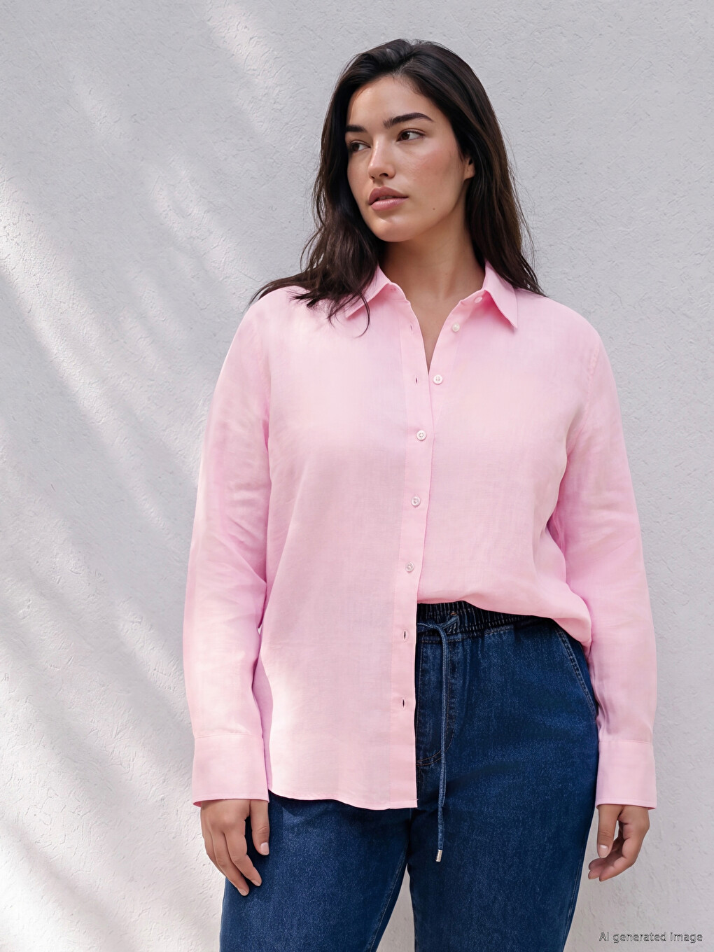 Pembe Müslin Kadın Gömlek-4