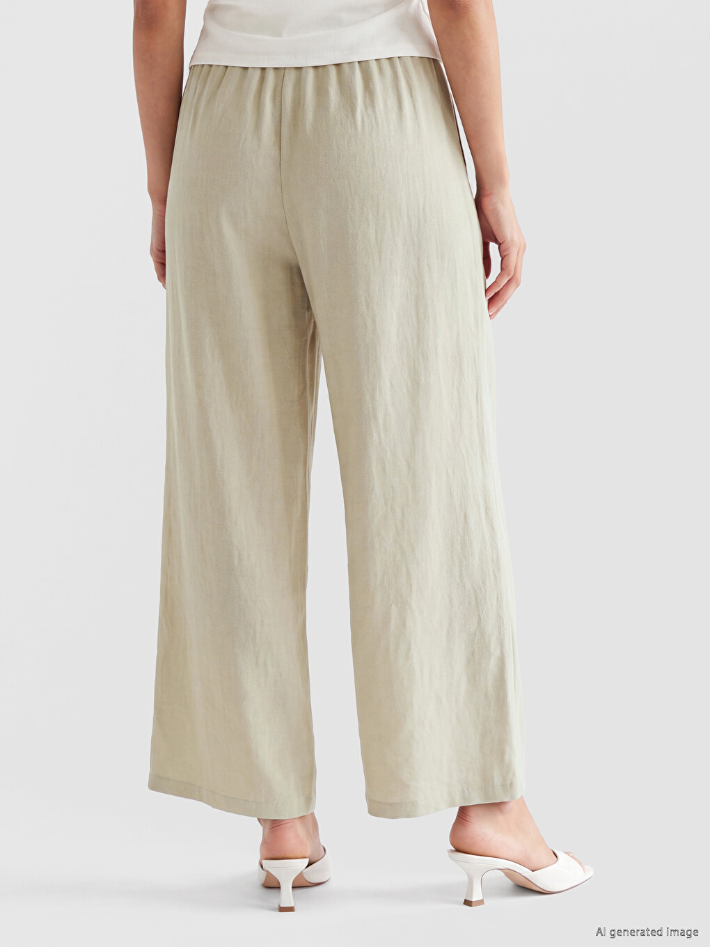 Yeşil Beli Lastikli Kadın Pantolon-3