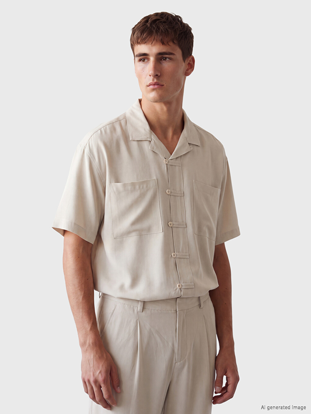 Ekru Loose Fit Erkek Gömlek