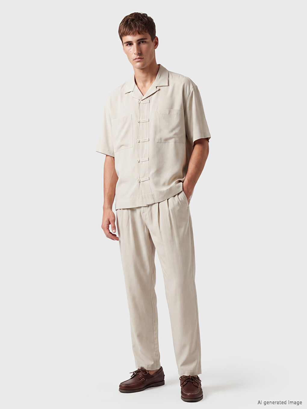 Ekru Loose Fit Erkek Gömlek-1