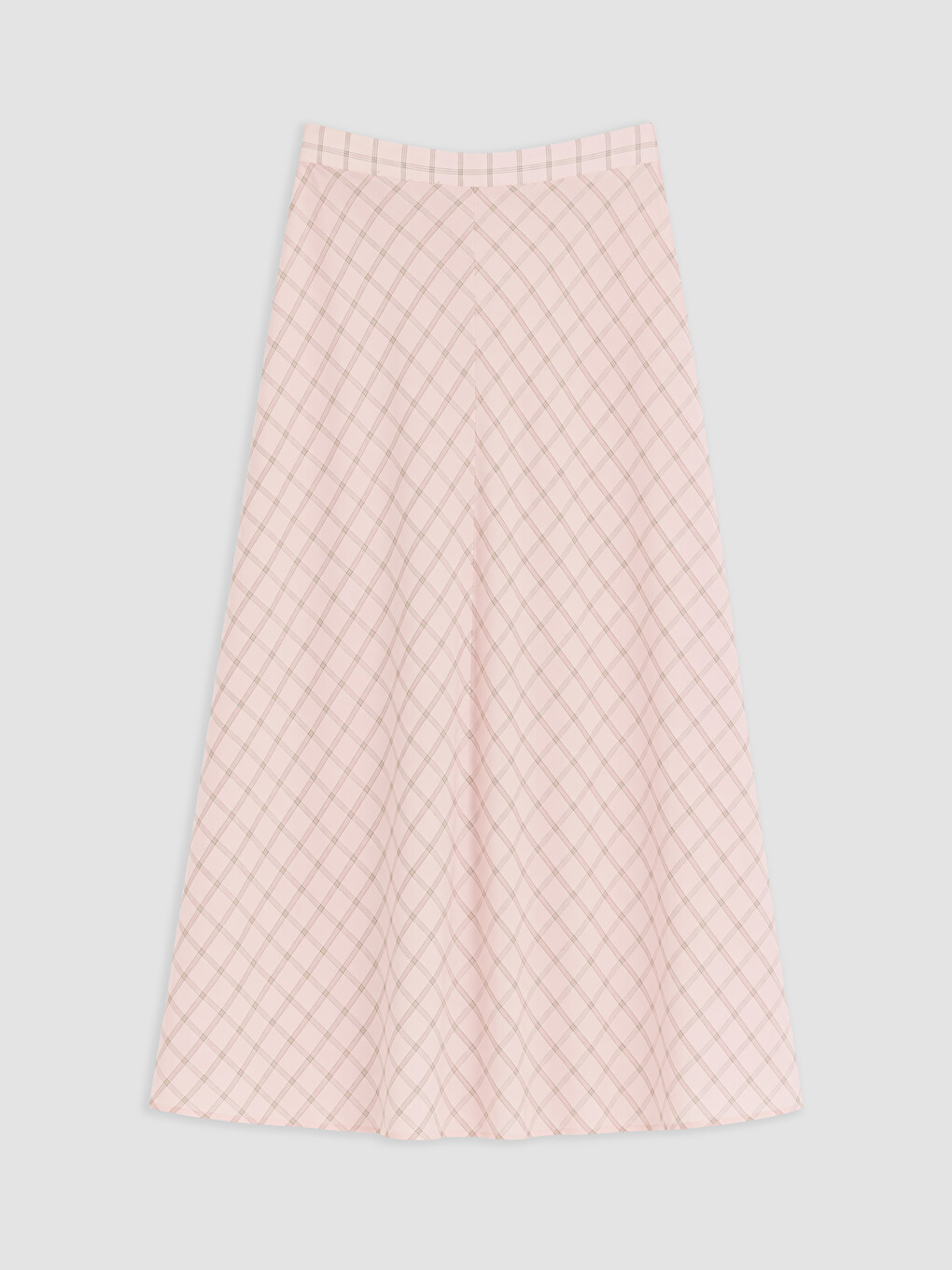 Pembe Beli Fermuarlı Ekose Keten Karışımlı Etek-1