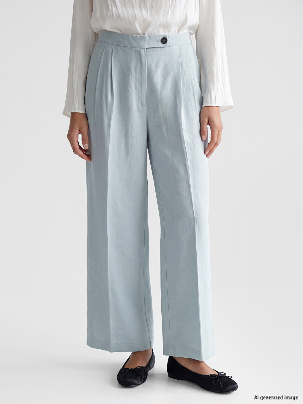 Loose Fit Women's Pleated Fabric Trousers-1