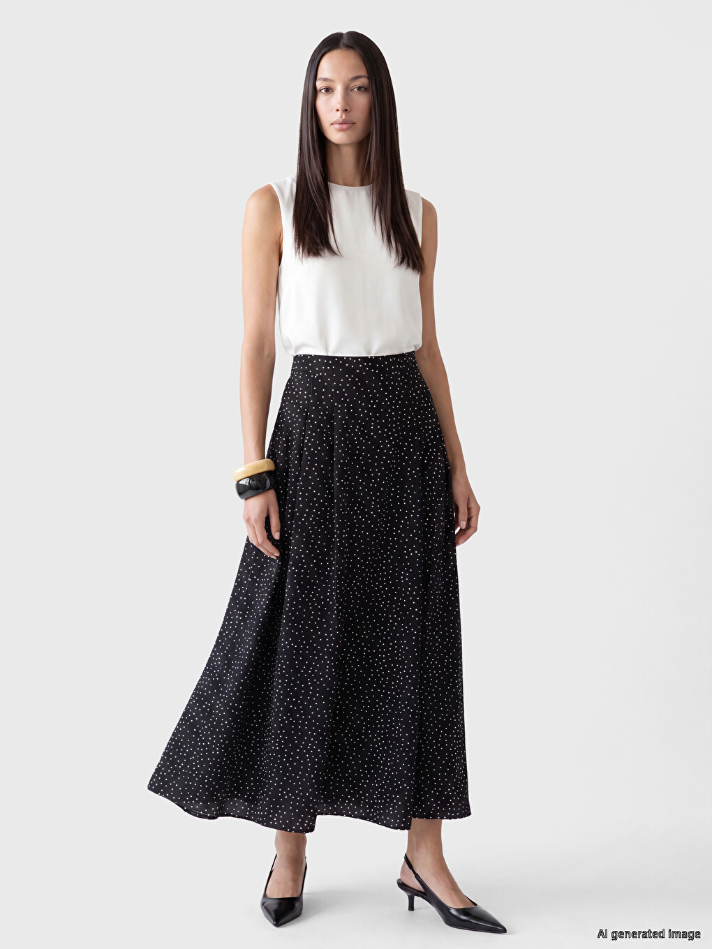 Zippered Waist Polka Dot Flared Skirt
