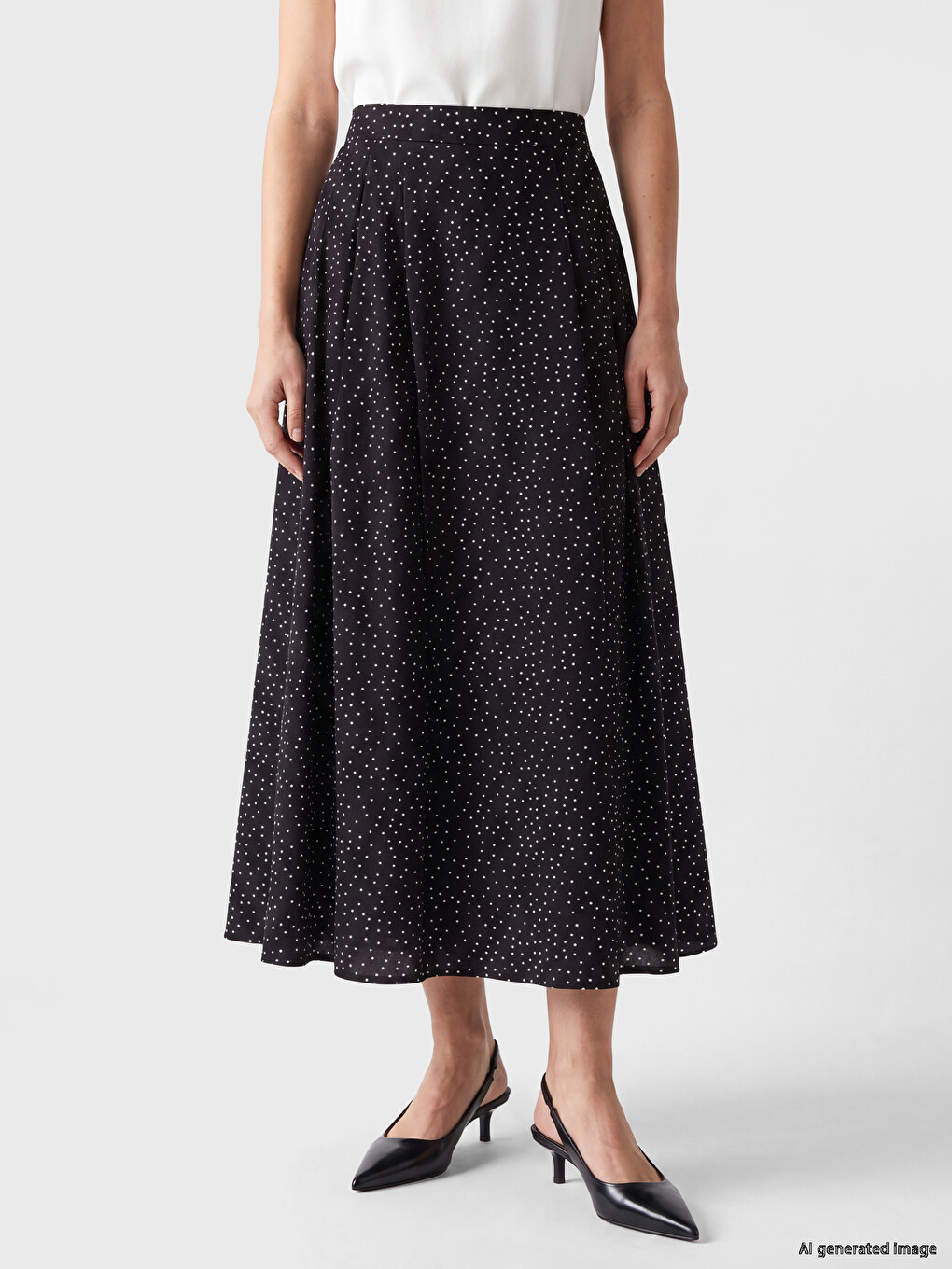 Zippered Waist Polka Dot Flared Skirt-1
