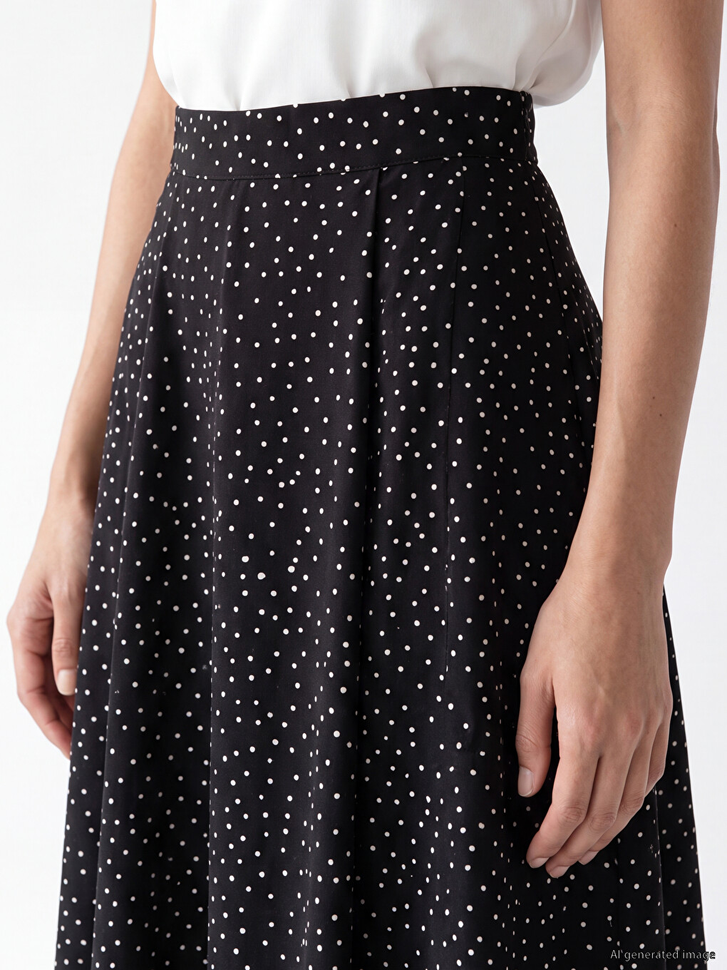 Zippered Waist Polka Dot Flared Skirt-2
