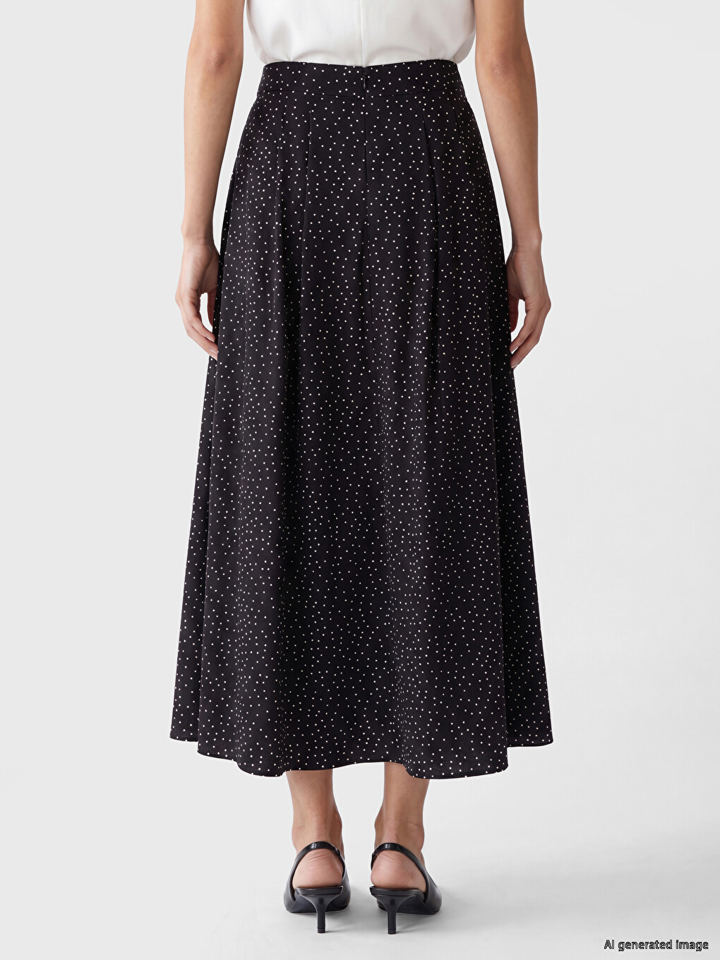 Zippered Waist Polka Dot Flared Skirt-3