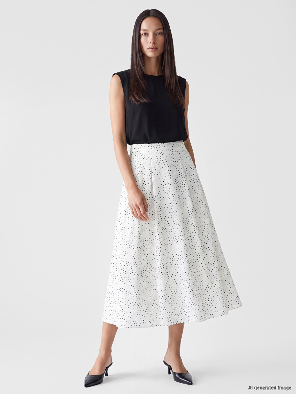 Zippered Waist Polka Dot Flared Skirt