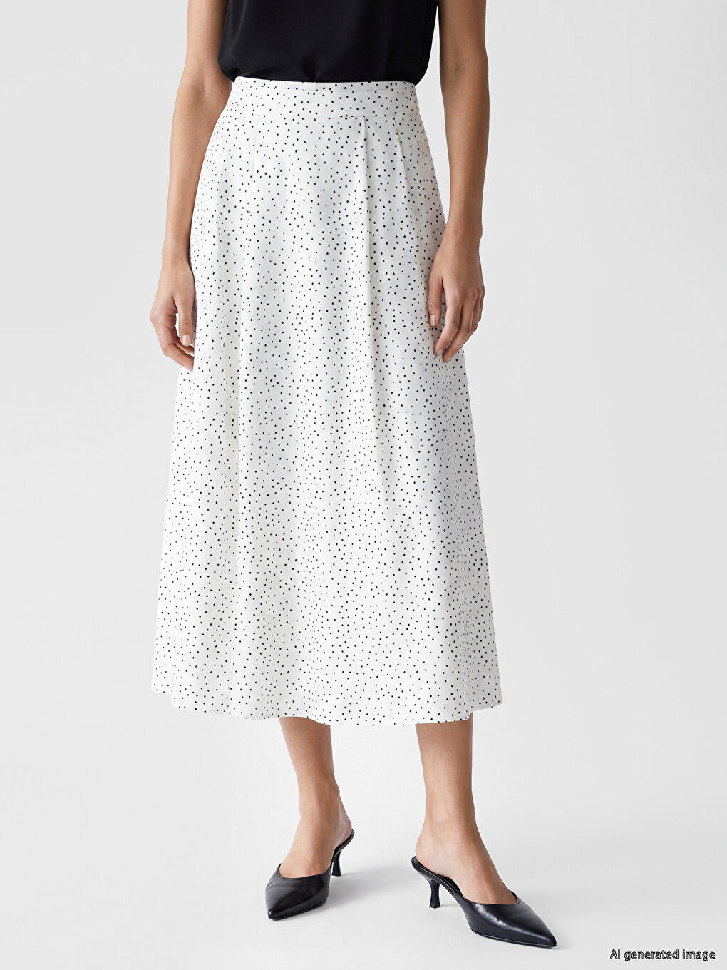 Zippered Waist Polka Dot Flared Skirt-1