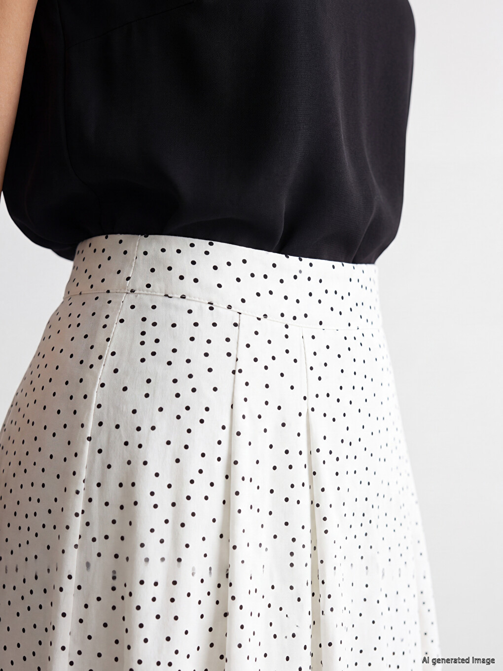 Zippered Waist Polka Dot Flared Skirt-2