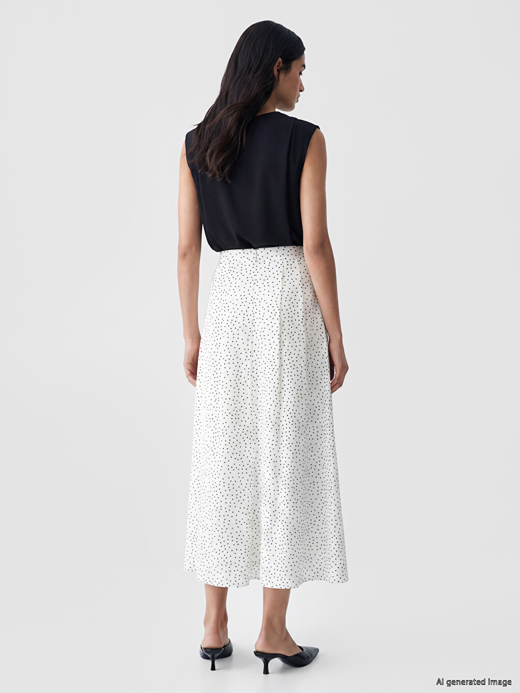 Zippered Waist Polka Dot Flared Skirt-3