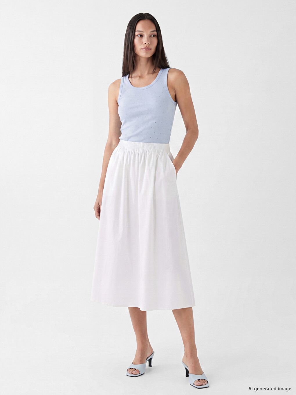 Elastic Waist A-cut Flared Skirt