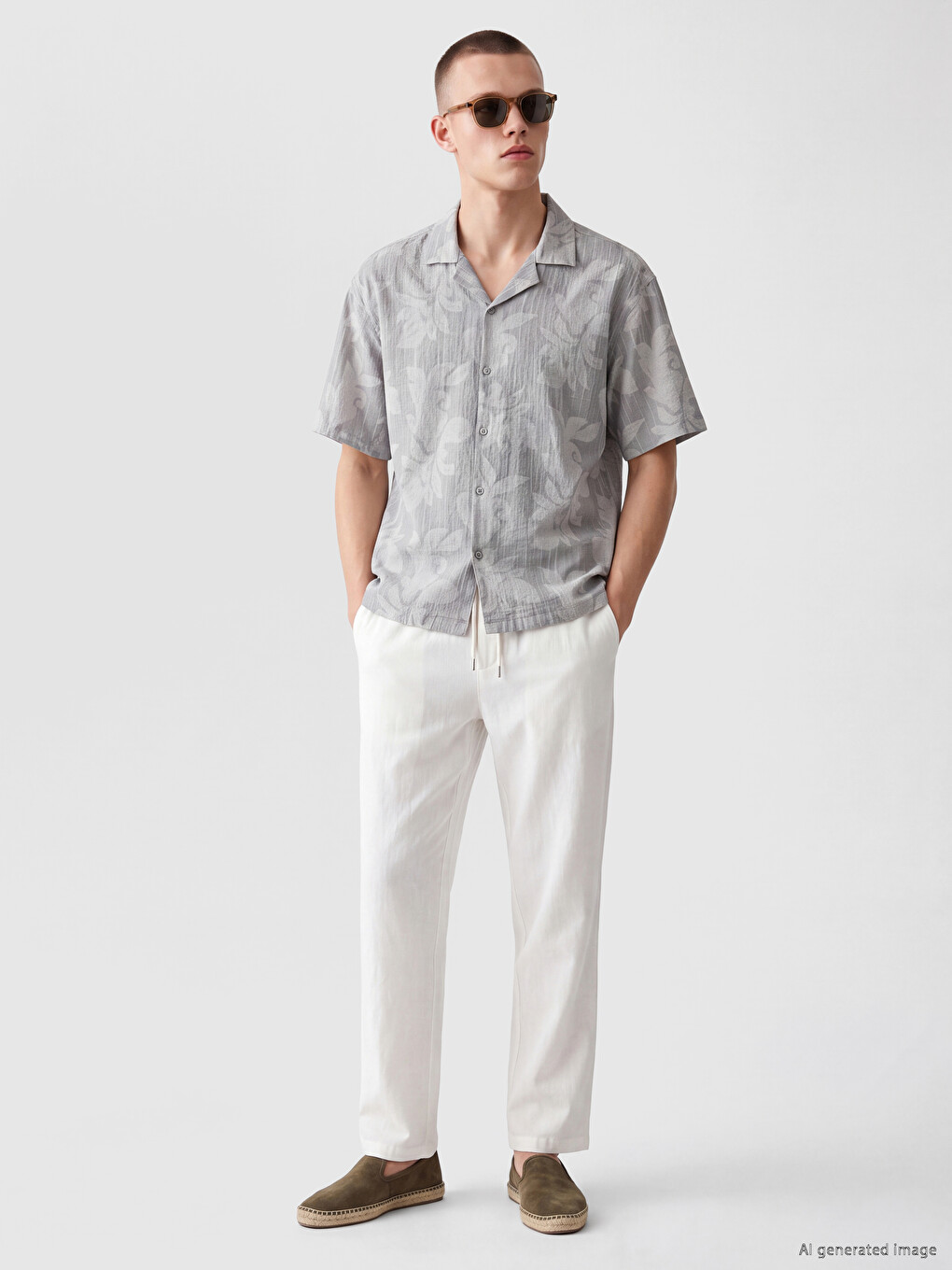 Relaxed Fit Camp Collar Patterned Men's Shirt-1