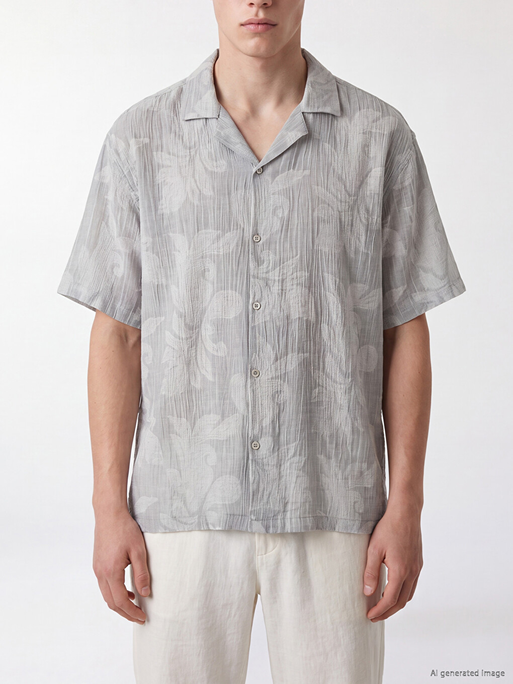 Relaxed Fit Camp Collar Patterned Men's Shirt-2