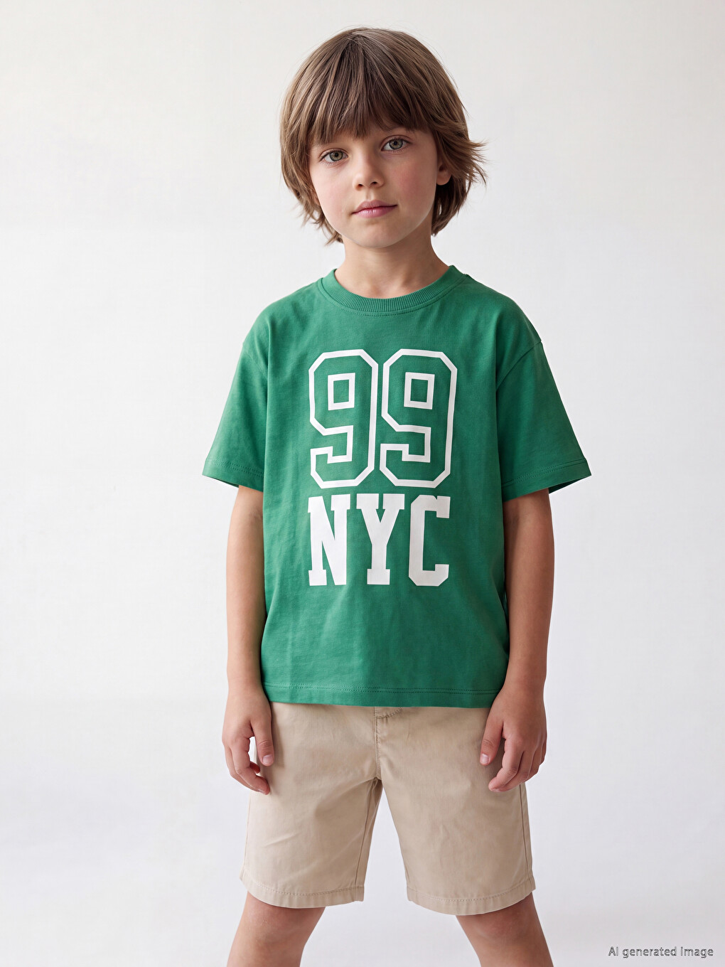 Yeşil Nyc Baskılı Erkek Çocuk Tişört