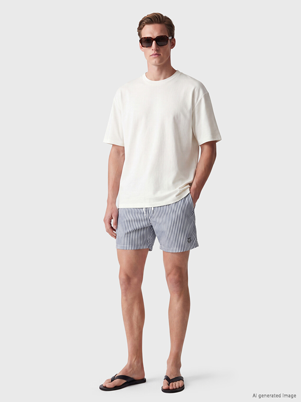 Short Striped Men's Swimming Shorts-1