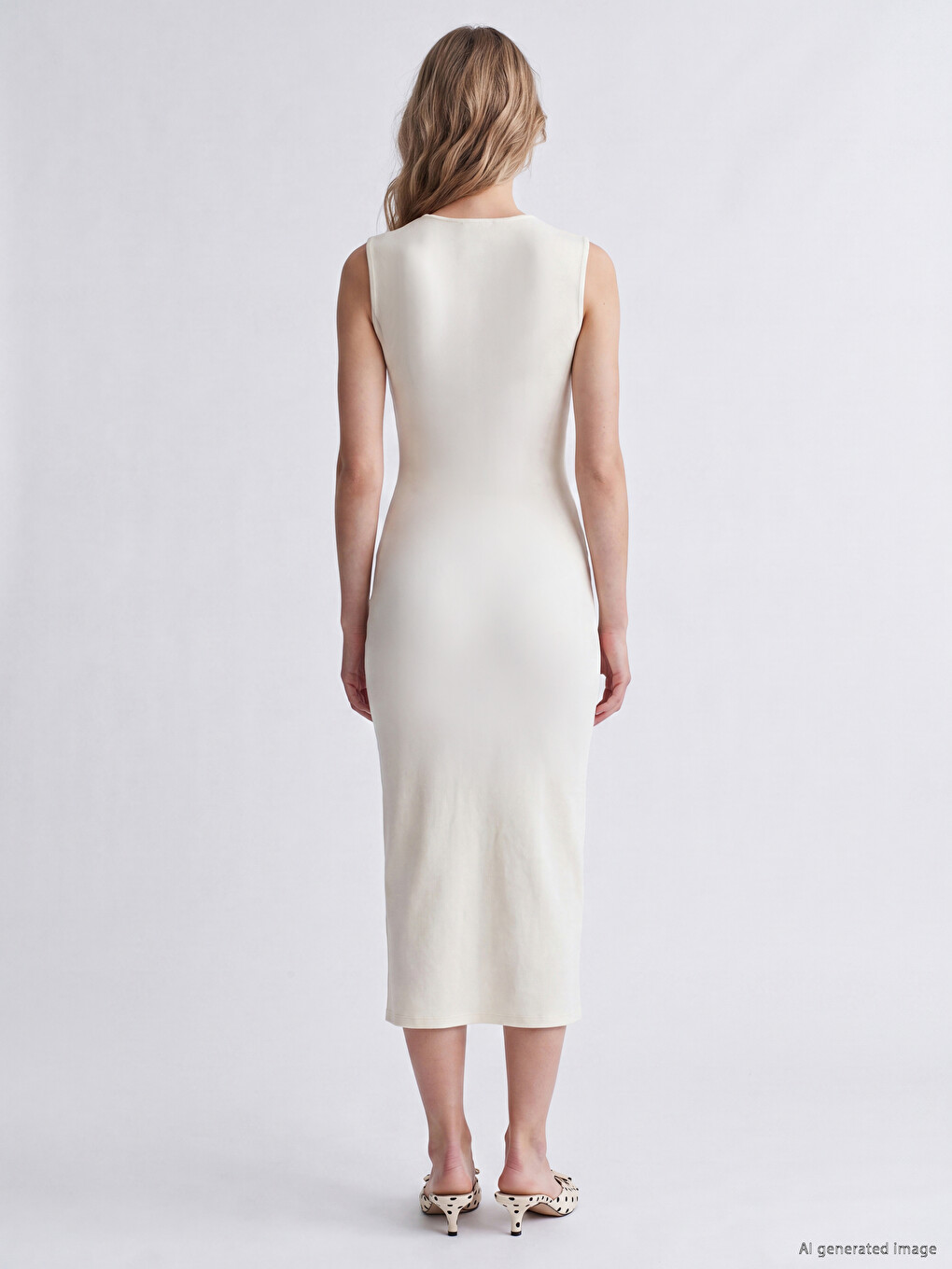 Rochie Slim Midi Cu Fronseuri Din Amestec De Modal Cu Guler Rotund Basic Pentru Femei-3
