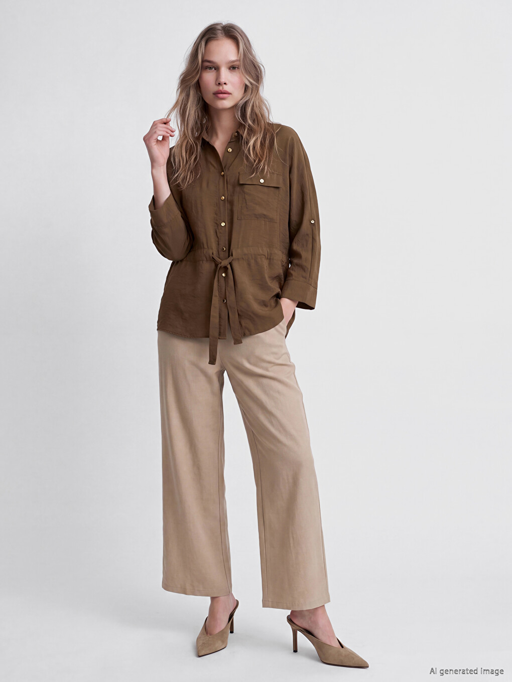 Tied Waist Women's Shirt-1