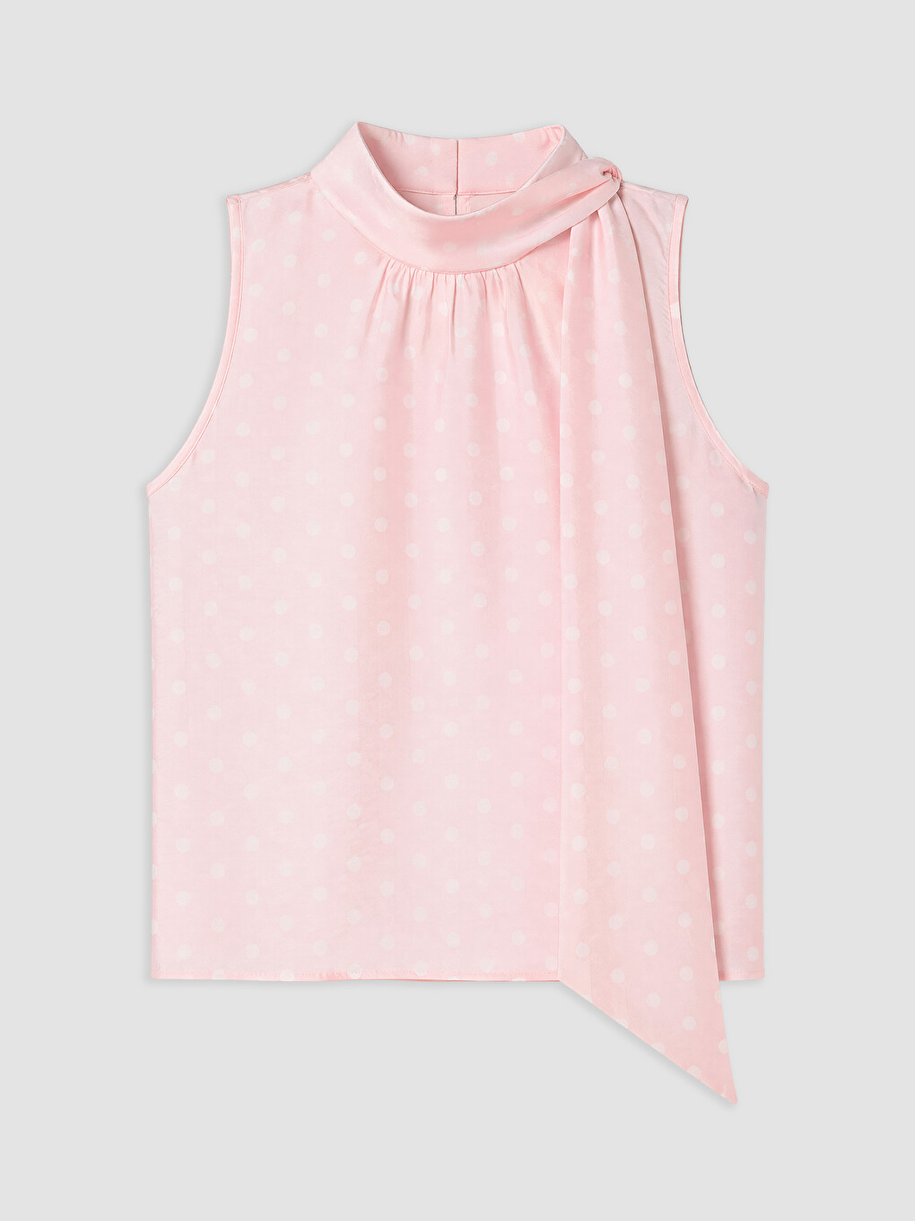 Pembe Şal Detaylı Dik Yaka Puantiyeli Bluz-4