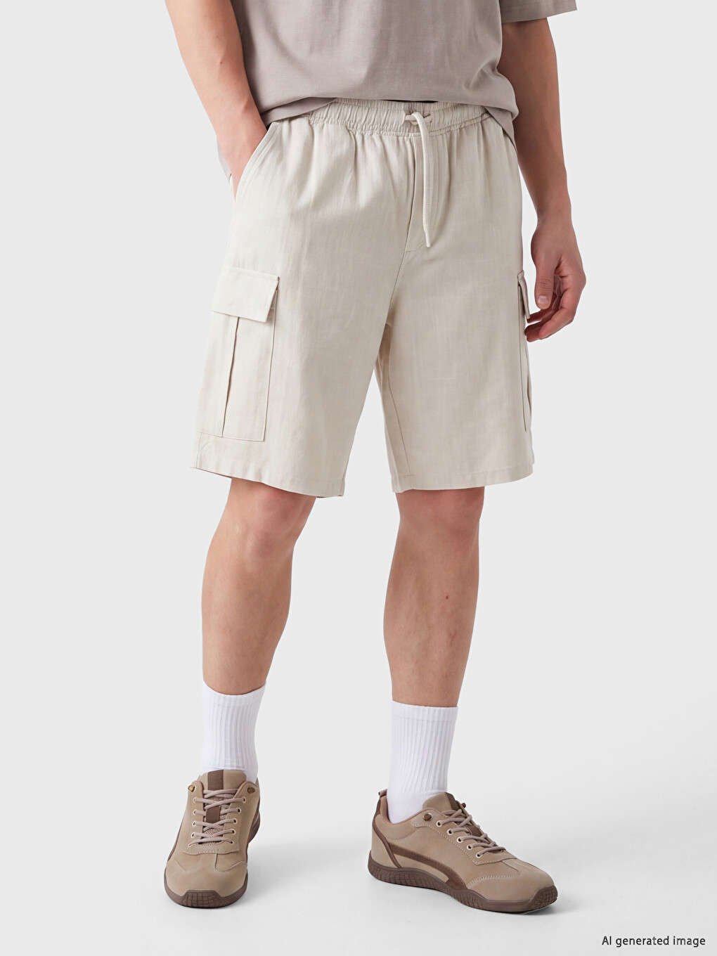 Bej Regular Fit Erkek Kargo Şort-1
