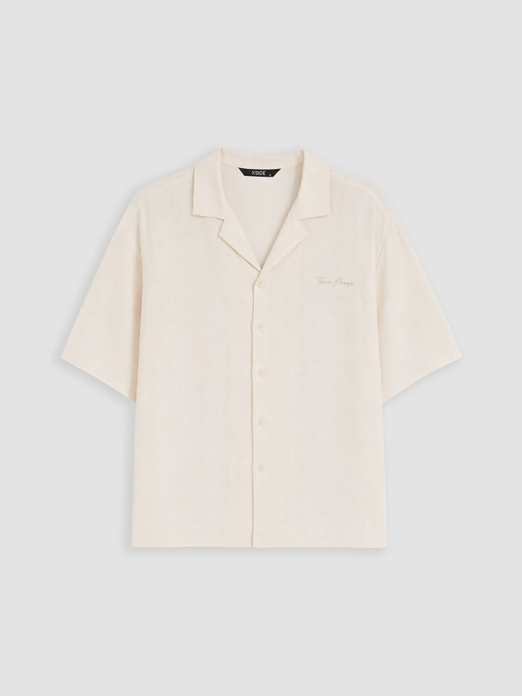 Ekru Loose Fit Nakışlı Erkek Gömlek-3