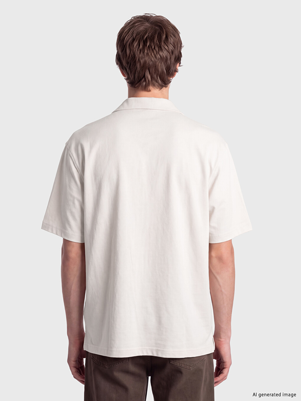 Ekru Loose Fit Nakışlı Erkek Gömlek-2
