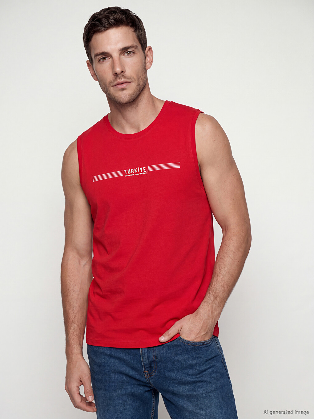 Crew Neck Turkey Printed Men's Sleeveless T-shirt