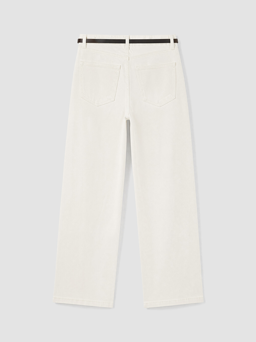Beyaz Beli Kemerli Wideleg Kadın Jean Pantolon-2