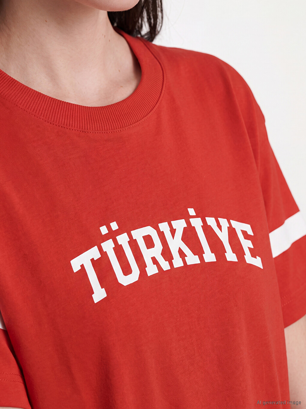 Kırmızı Türkiye Baskılı %100 Pamuklu Kadın Tişört-2
