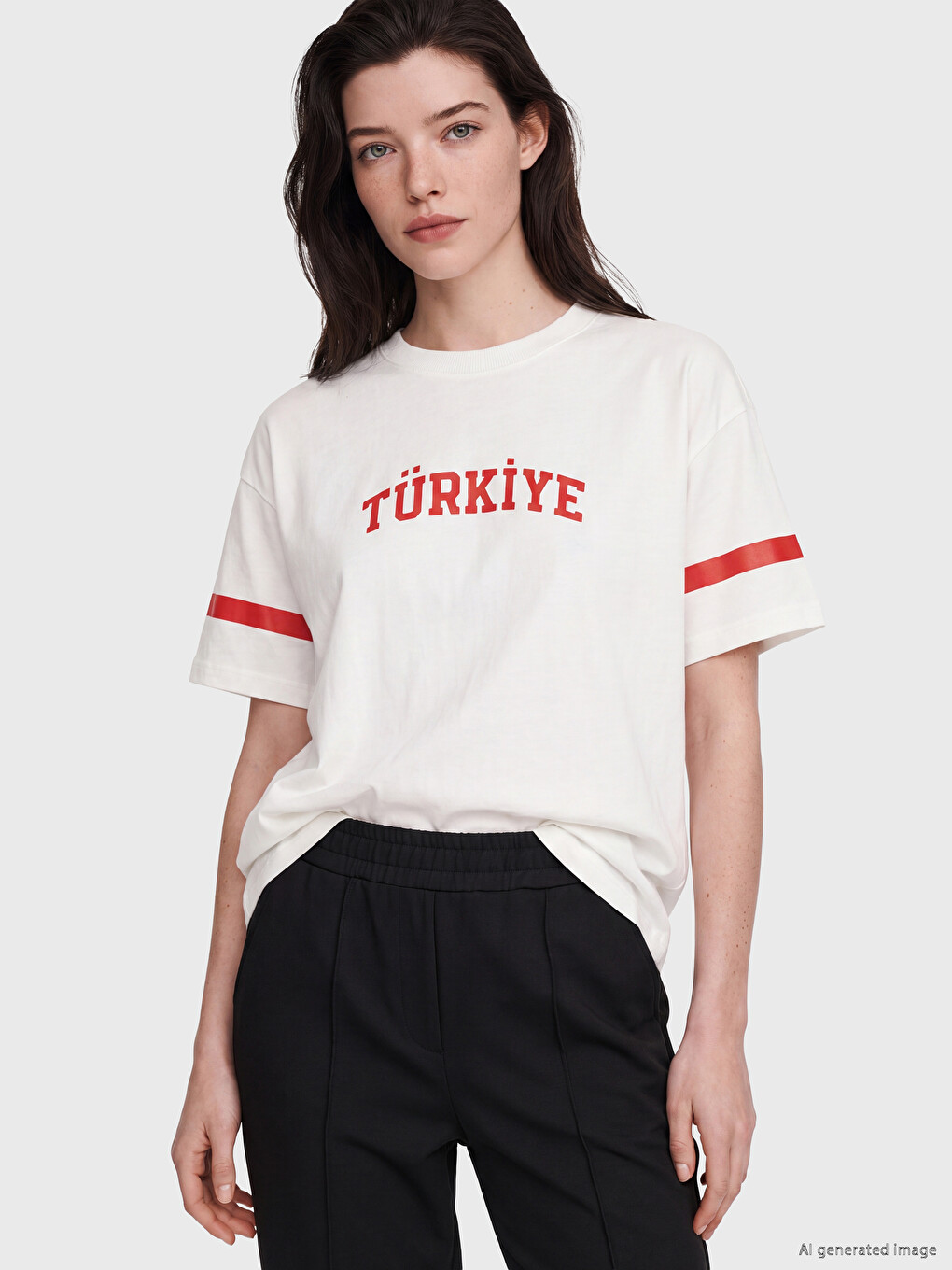 Beyaz Türkiye Baskılı %100 Pamuklu Kadın Tişört