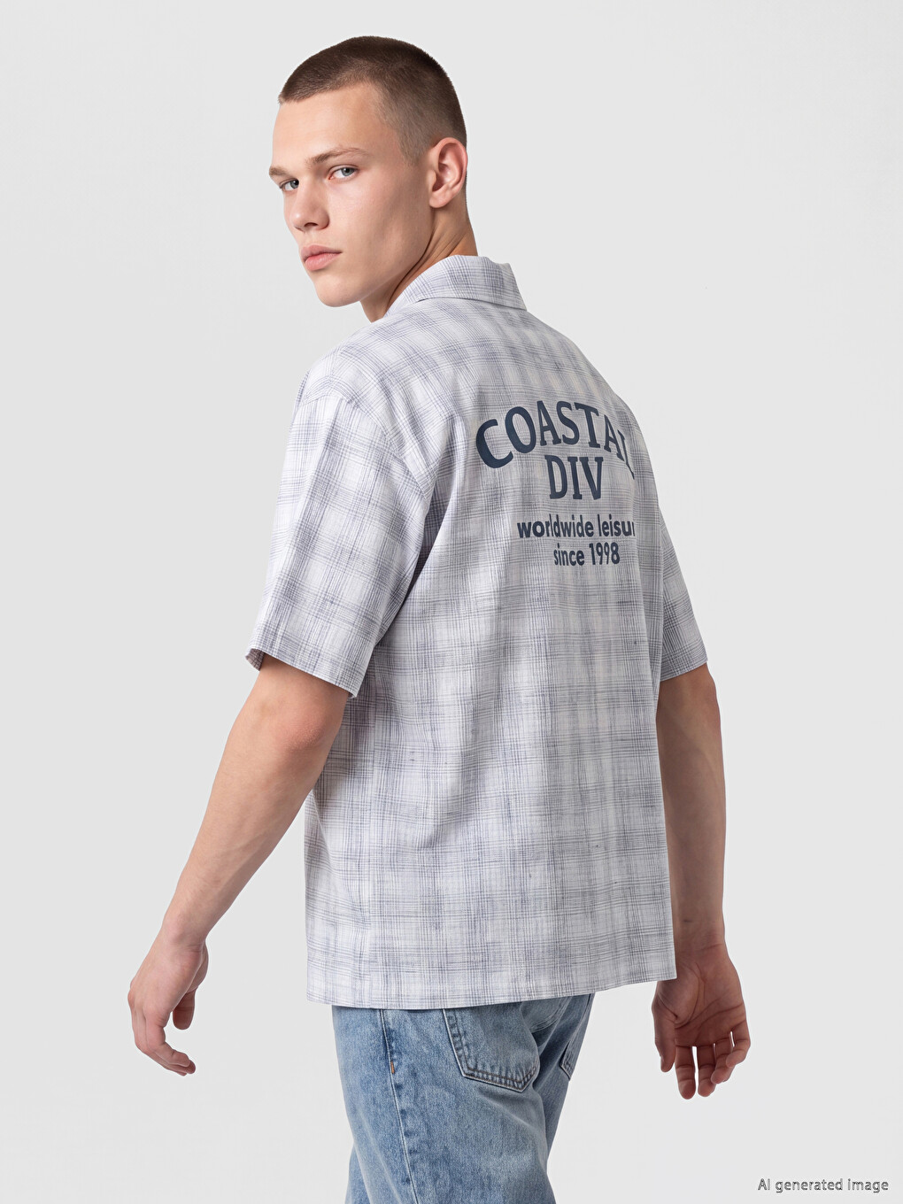 Ekru Regular Fit Ekose Keten Karışımlı Erkek Gömlek