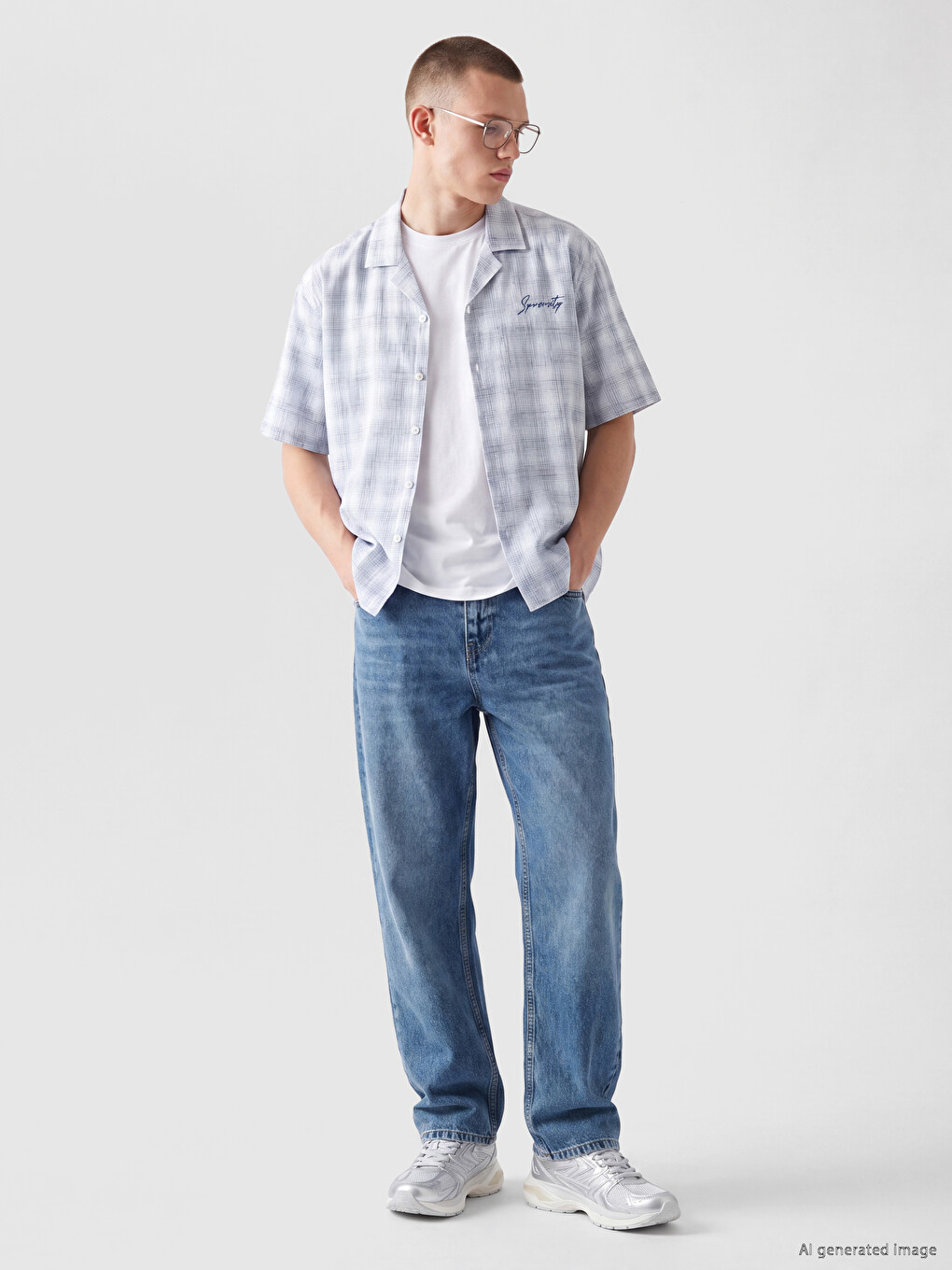 Ekru Regular Fit Ekose Keten Karışımlı Erkek Gömlek-1