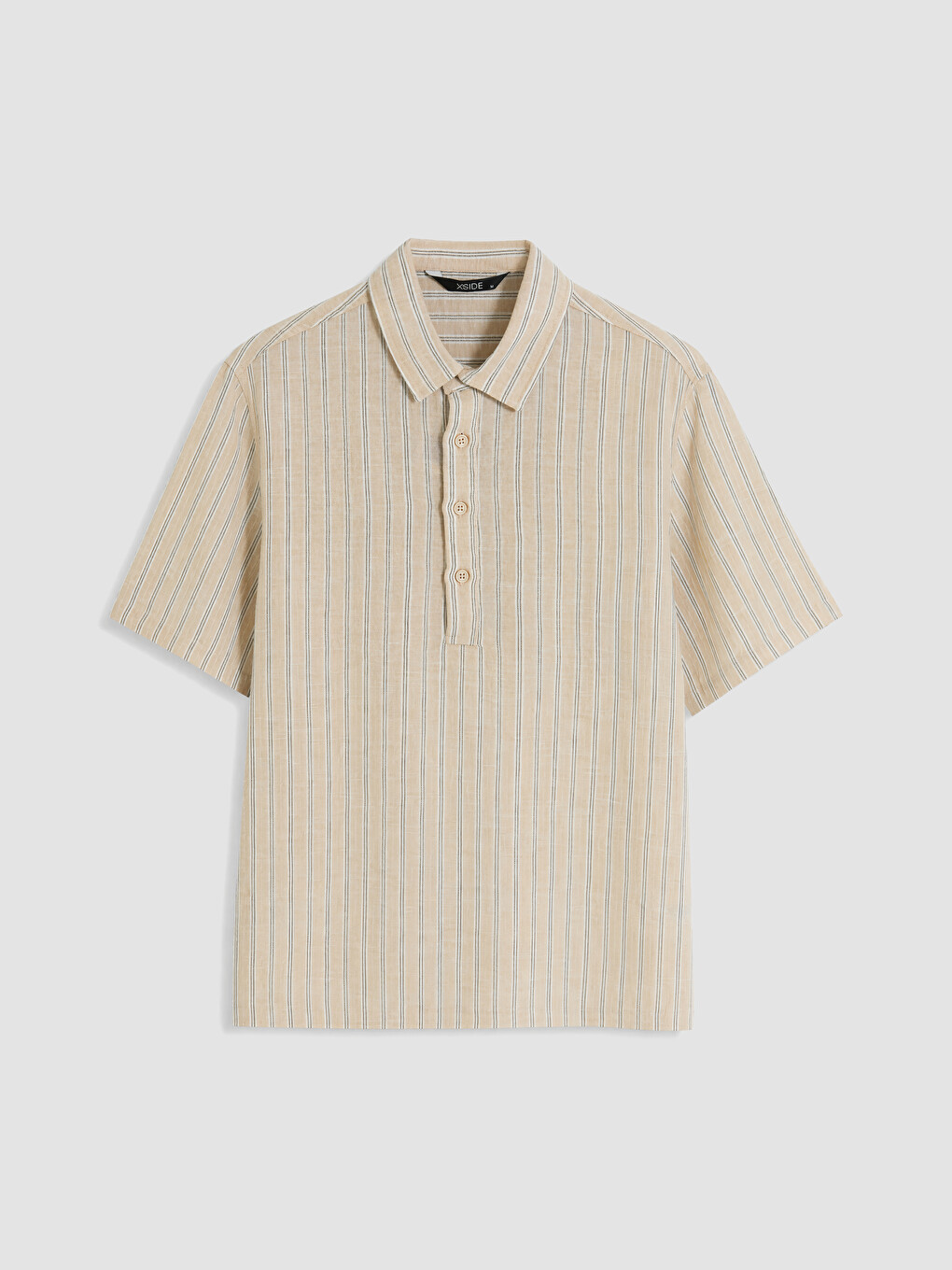Ekru Loose Fit Çizgili Erkek Gömlek