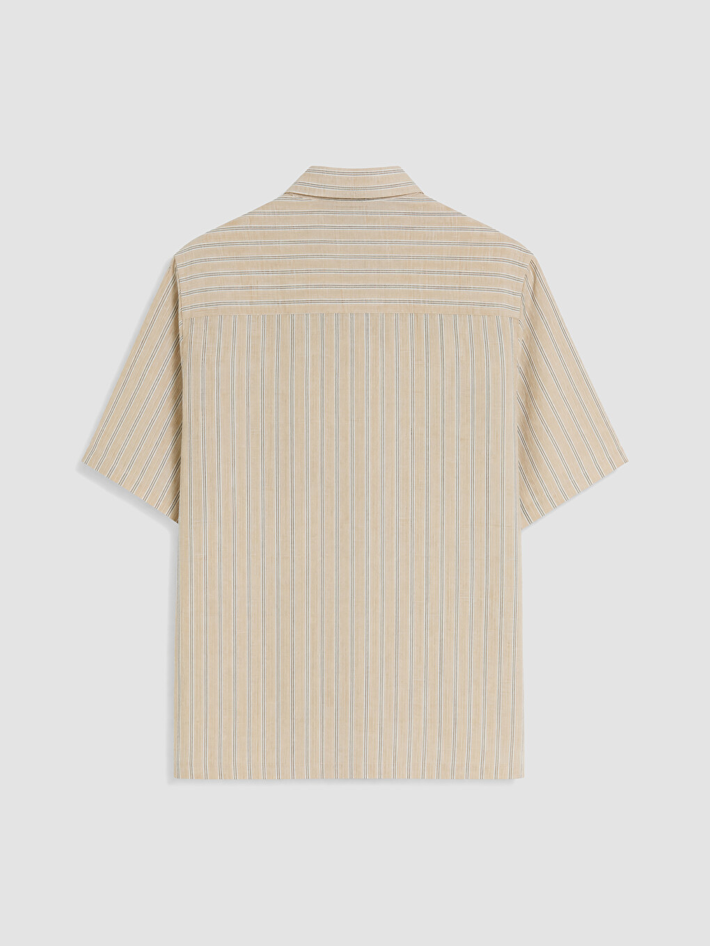 Ekru Loose Fit Çizgili Erkek Gömlek-2