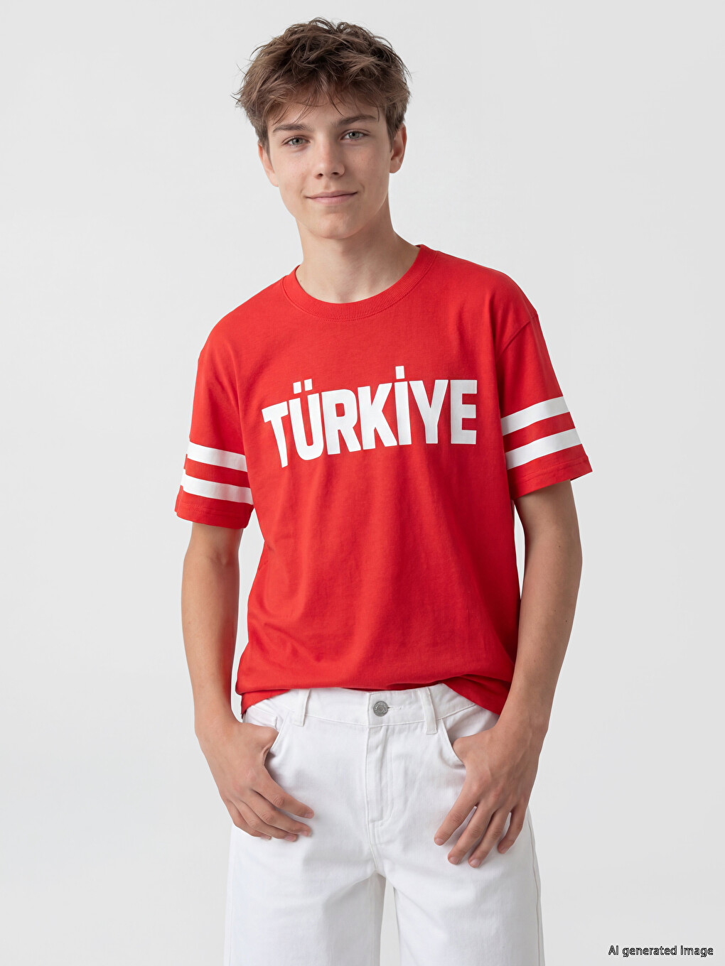 Kırmızı Bisiklet Yaka Türkiye Baskılı Erkek Çocuk Tişört
