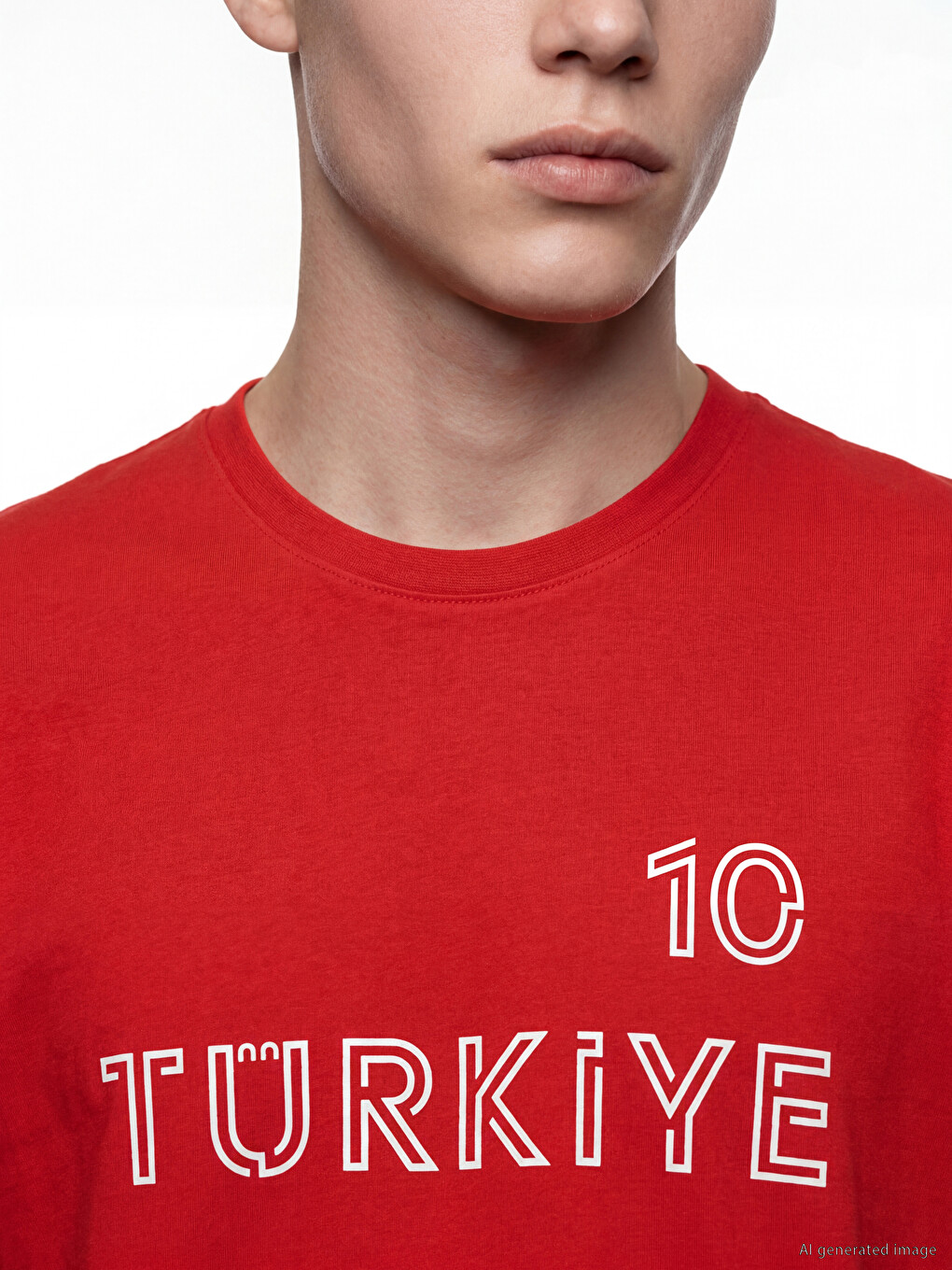 Kırmızı Bisiklet Yaka Türkiye Baskılı Erkek Tişört-2