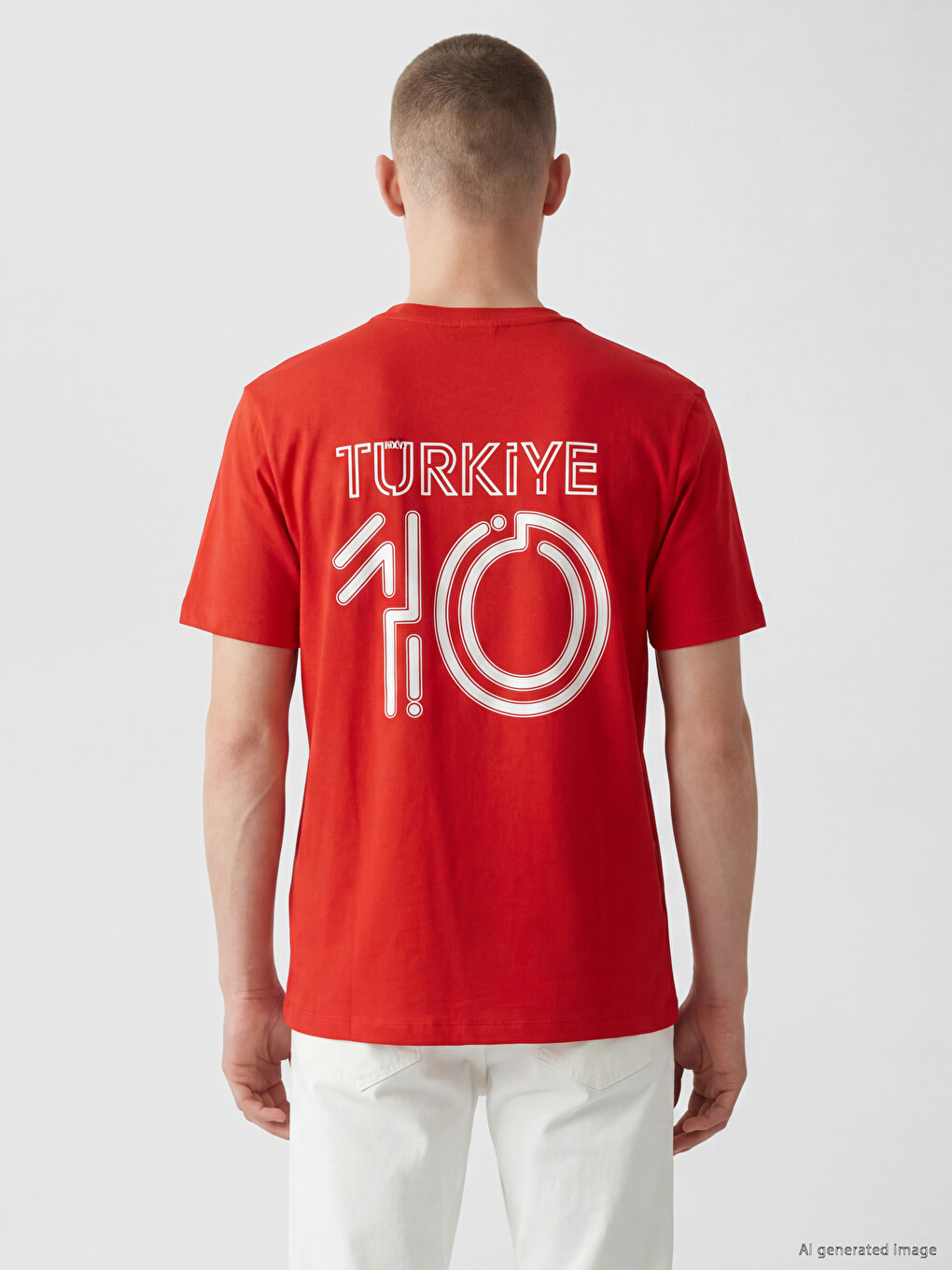 Kırmızı Bisiklet Yaka Türkiye Baskılı Erkek Tişört-3