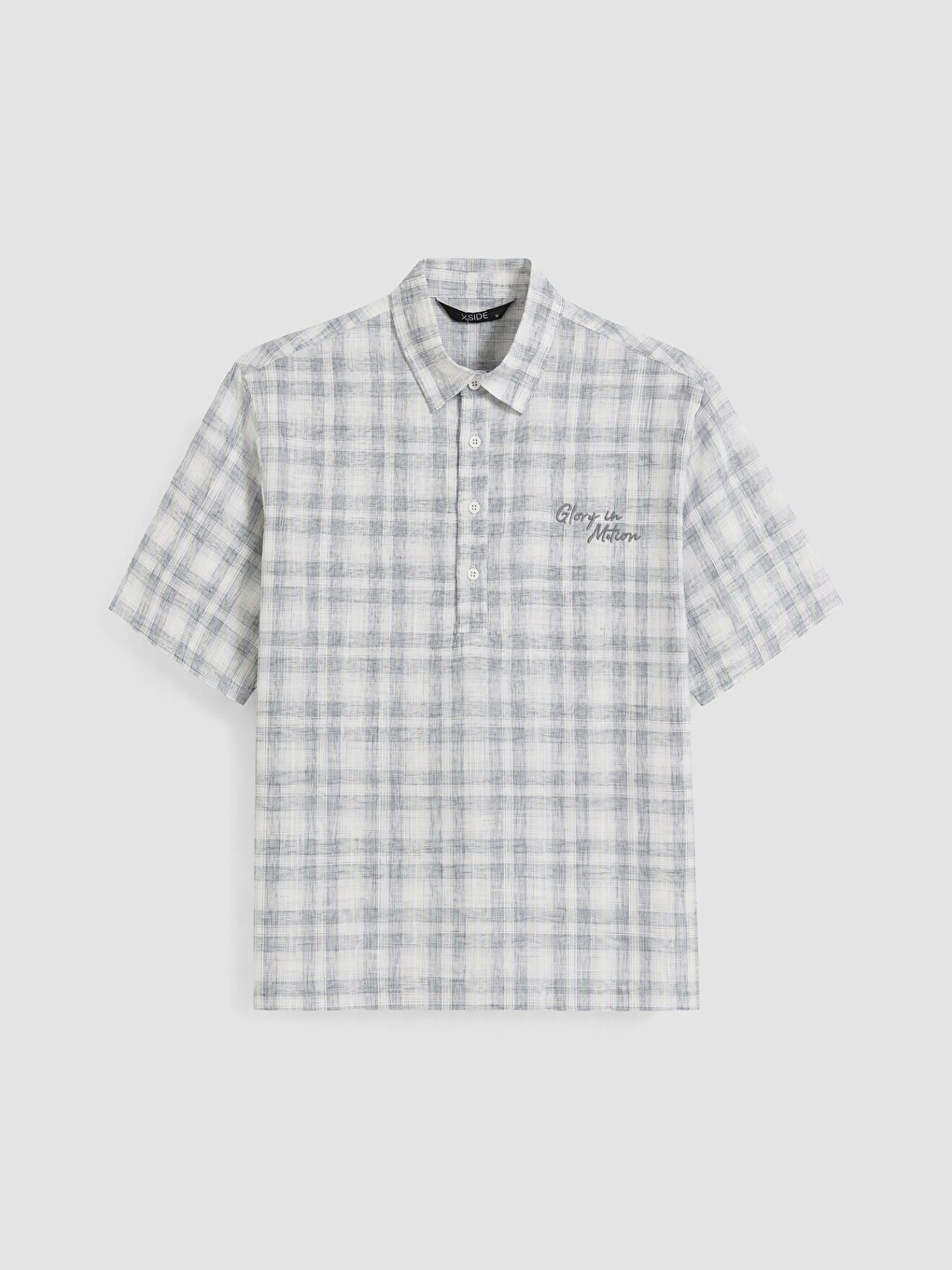 Gri Loose Fit Ekose Nakışlı Erkek Gömlek