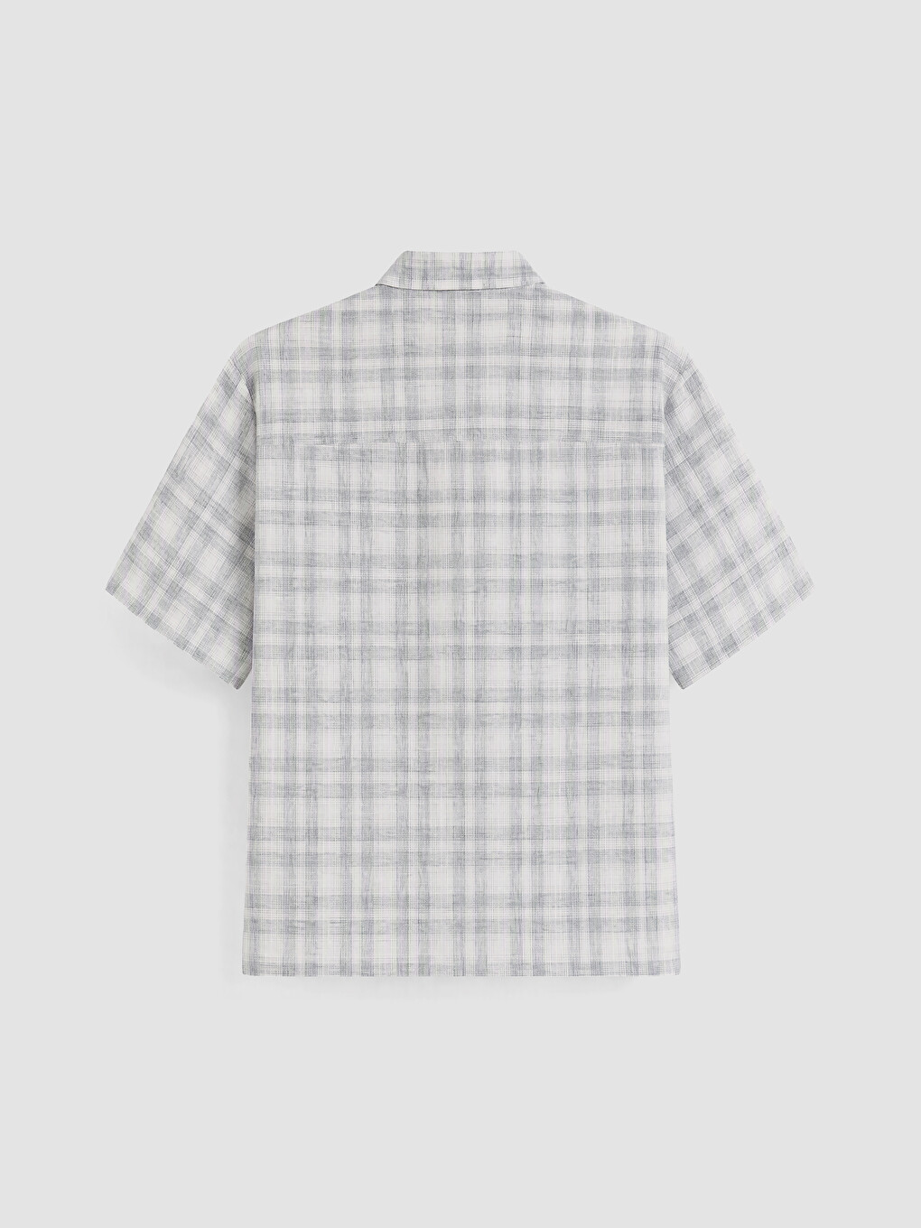 Gri Loose Fit Ekose Nakışlı Erkek Gömlek-2