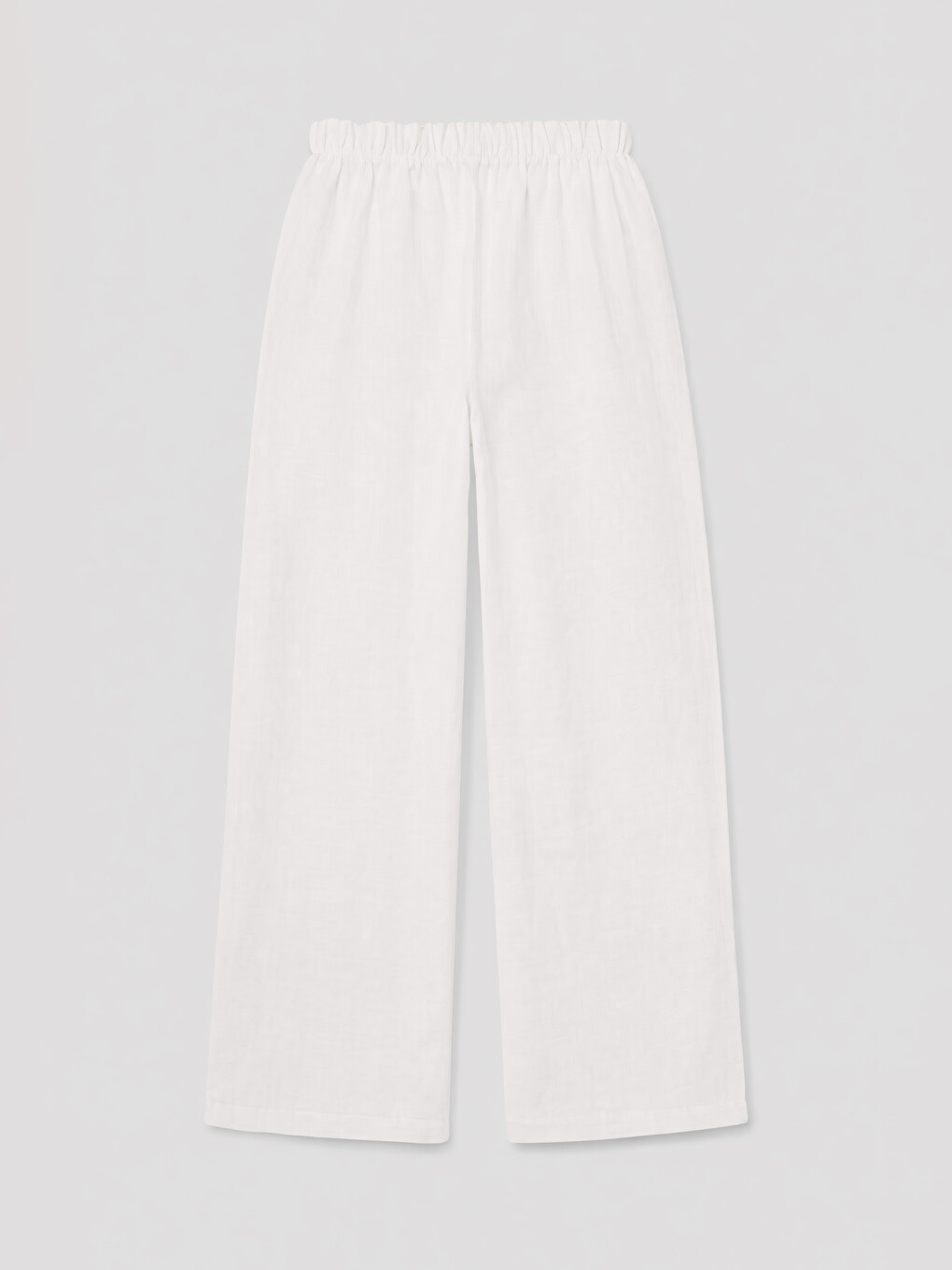 Beyaz Beli Lastikli Geniş Paça Kadın Pantolon-1