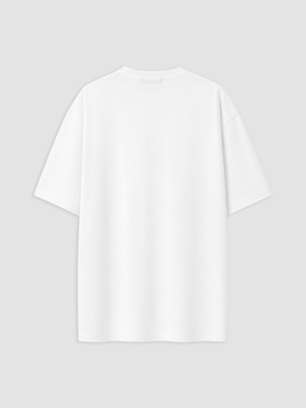 Beyaz Oversize Fit Bisiklet Yaka Baskılı Erkek Tişört-5