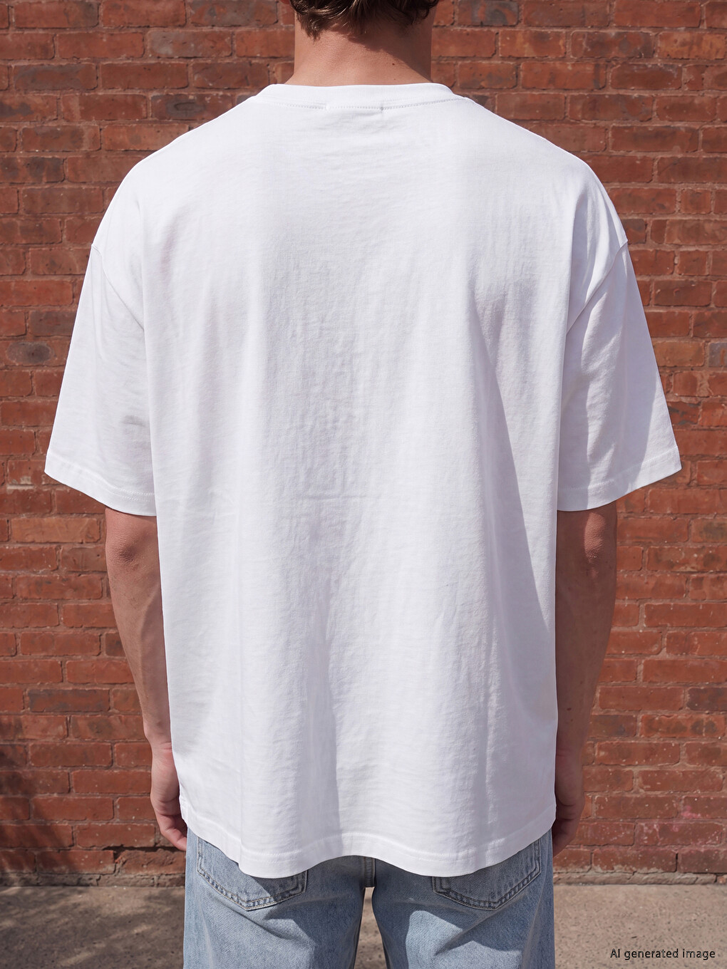 Beyaz Oversize Fit Bisiklet Yaka Baskılı Erkek Tişört-3