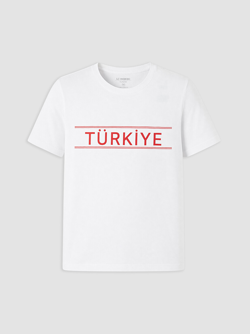 Beyaz Bisiklet Yaka Türkiye Baskılı Erkek Tişört