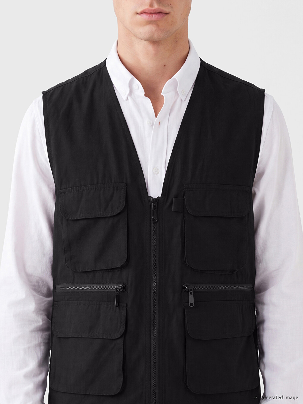 Siyah Regular Fit Erkek Avcı Yeleği