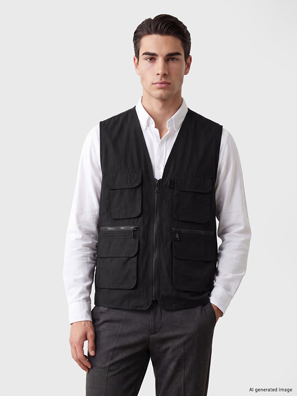 Siyah Regular Fit Erkek Avcı Yeleği-2