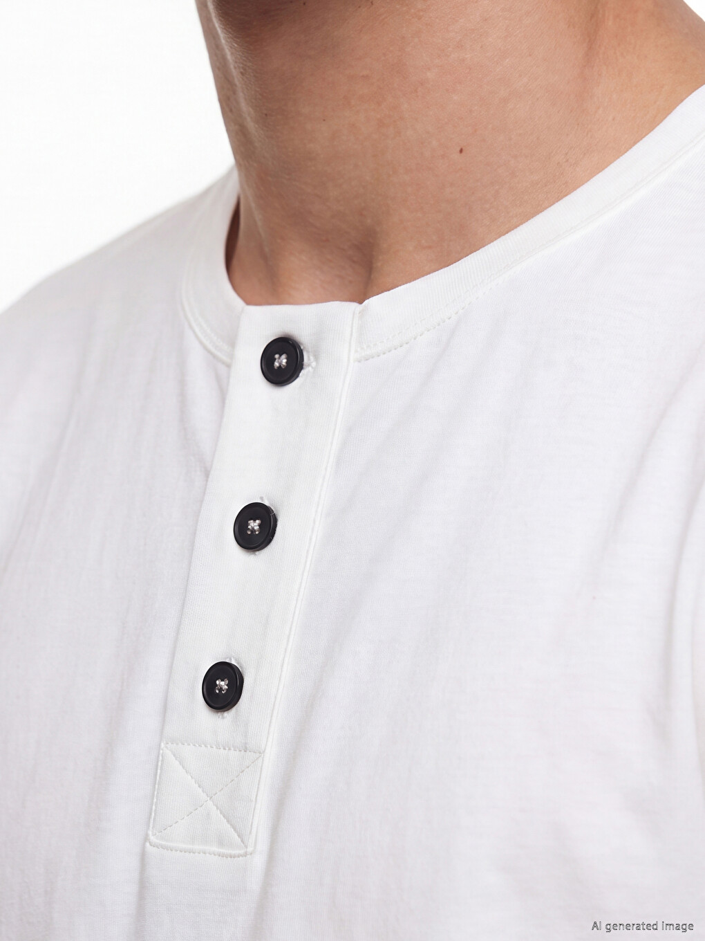 Beyaz Henley Yaka Erkek Tişört-2