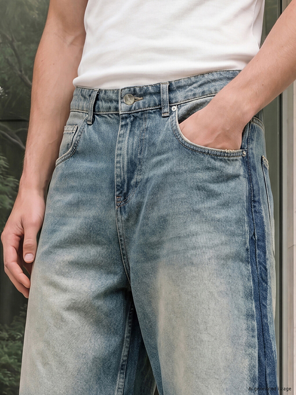 Lacivert Loose Fit Erkek Jean Şort-2
