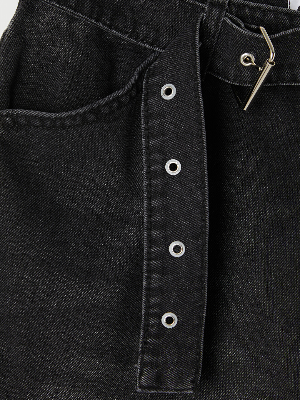 Siyah Loose Fit Kemerli Erkek Kargo Jean Şort-5